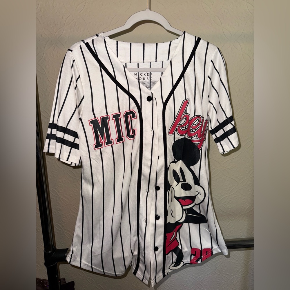Disney Mickey Mouse Black and White Striped Shirt